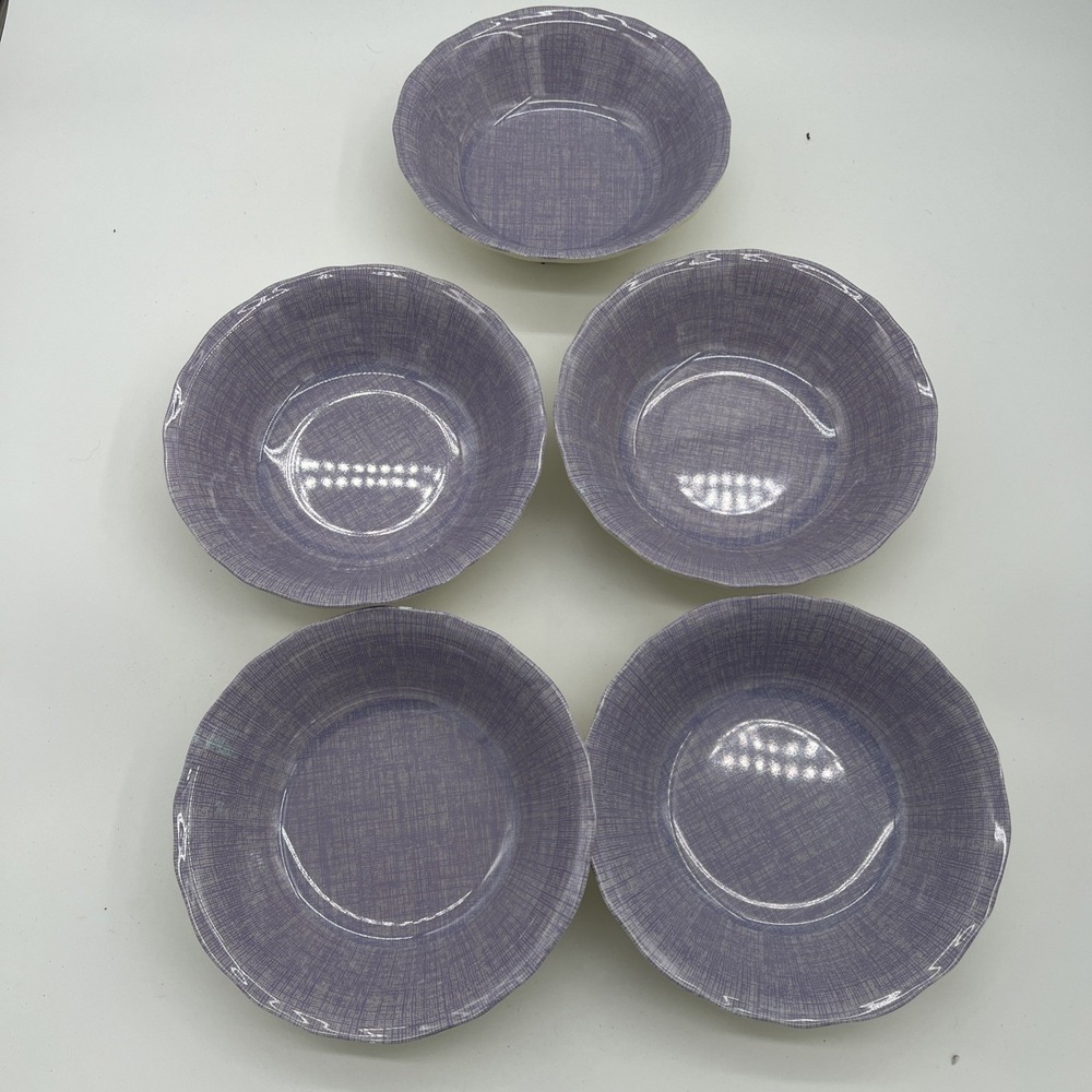 Target Home Melamine Bowls Purple‎ White Plaid~Beige Bottom~ Set Of 5~EUC